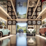 Luxury VW garage lounge with bespoke stretch ceiling, elegant lighting, and premium finishes.