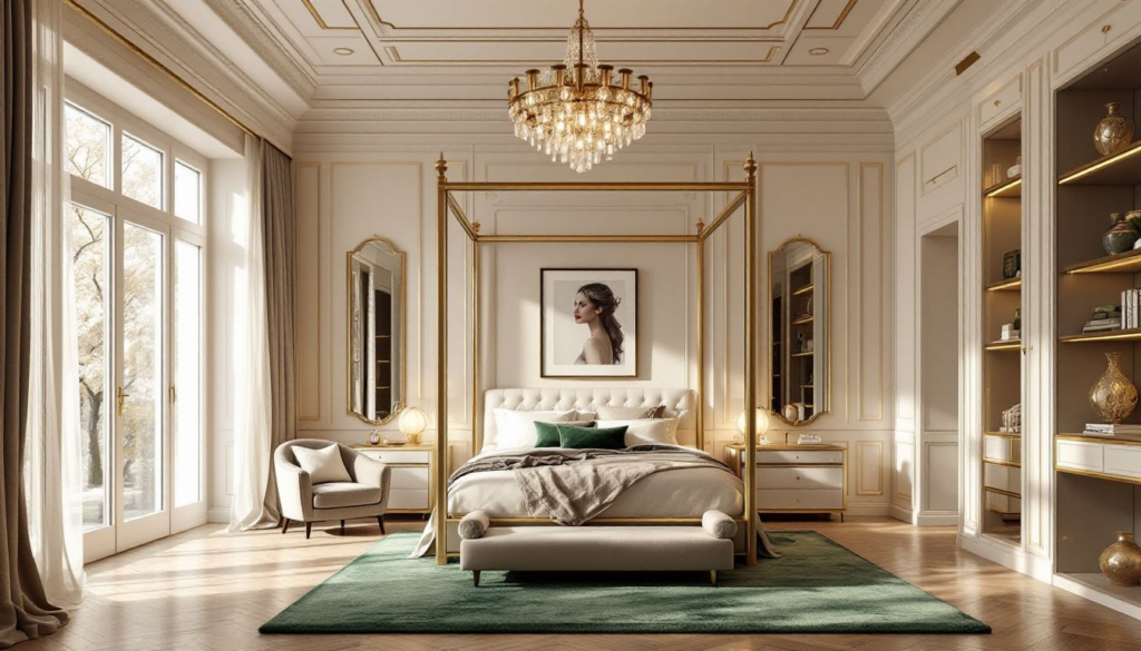 A luxurious master bedroom designed with elegance and comfort.