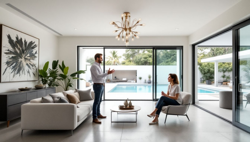 A contractor discussing renovation plans with a homeowner.