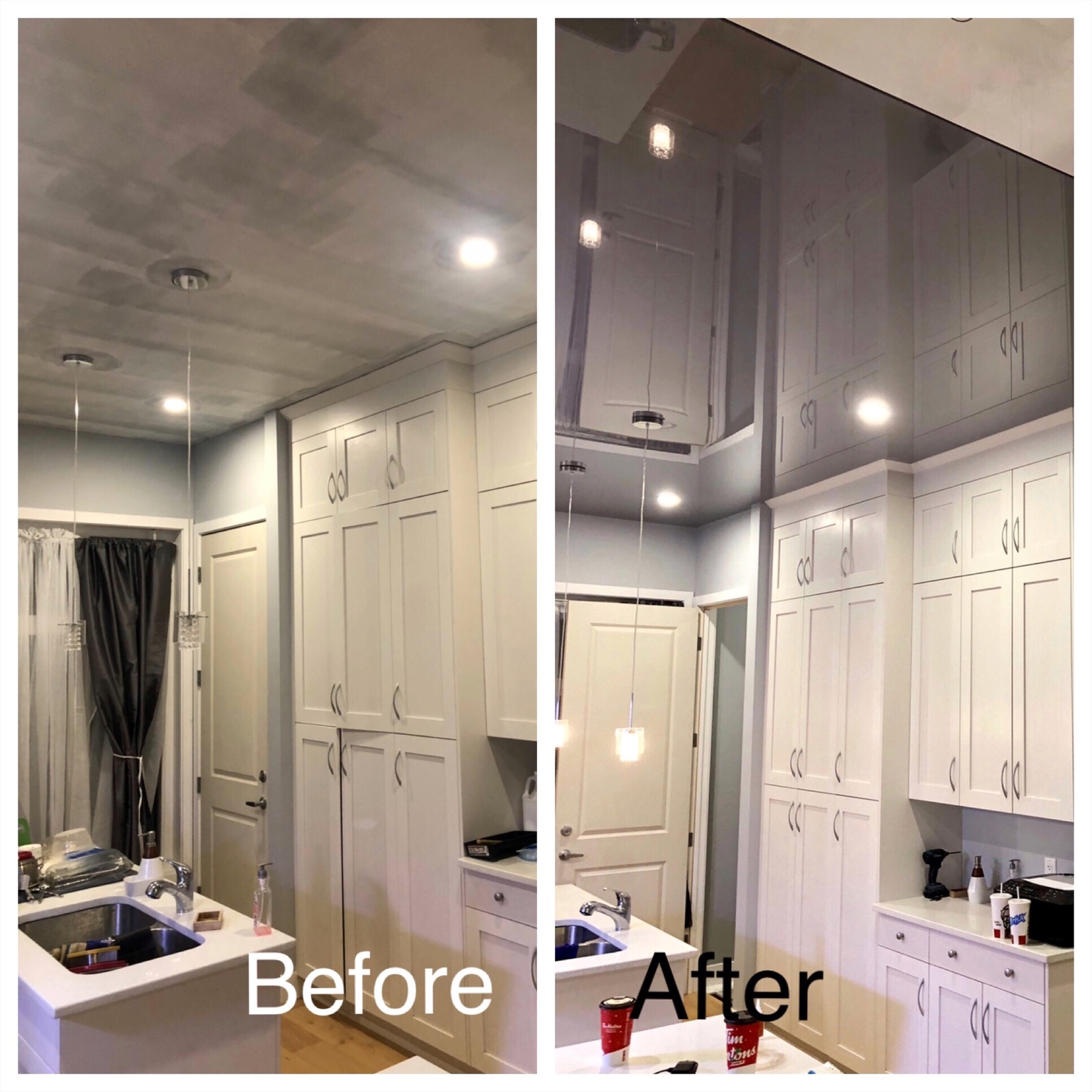 Ceiling water stain covered with a modern stretch ceiling in Calgary