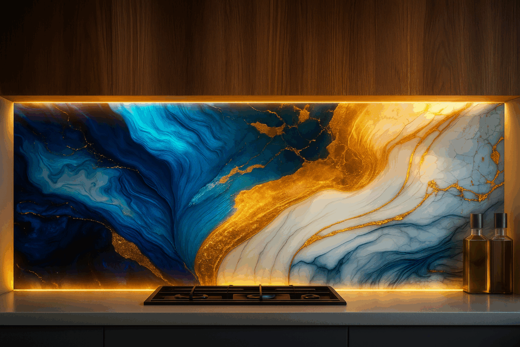 Kitchen marble glowing backsplash wall